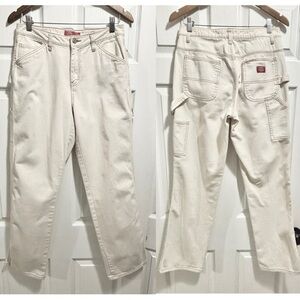 Dickies Womens Denim Carpenter Straight Leg Jeans Stonewashed Cream Size 7 / 28